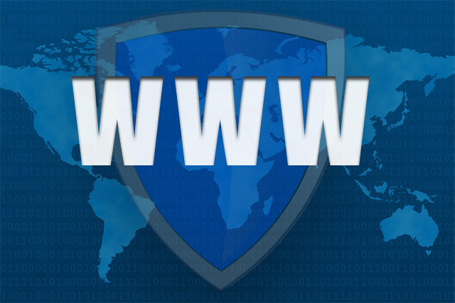 WWW over shield and world map