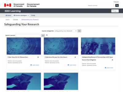 GCWeb Screen shot of sample Course Category listing in English