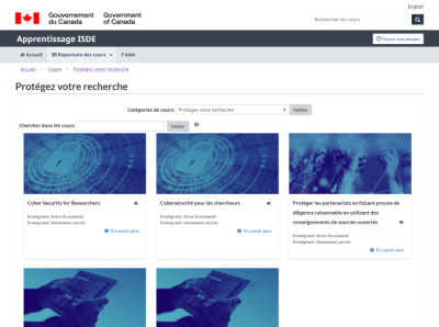 GCWeb Screen shot of sample Course Category listing in French