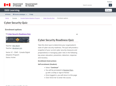 GCWeb Screen shot of course enrollment page in English