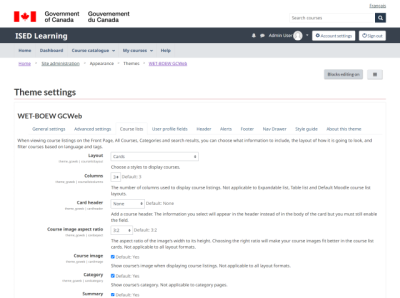 Screen shot of GCWeb theme settings